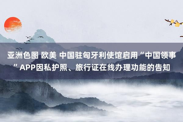 亚洲色图 欧美 中国驻匈牙利使馆启用“中国领事”APP因私护照、旅行证在线办理功能的告知