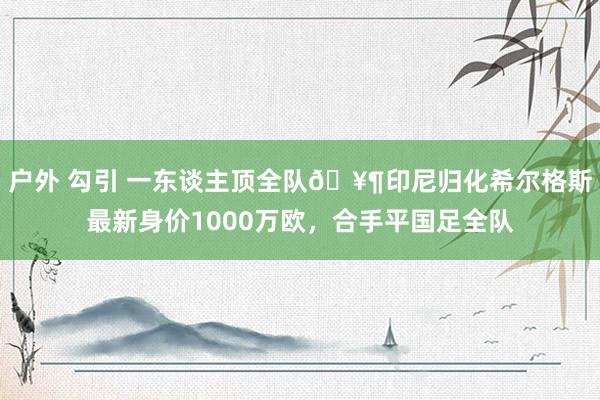 户外 勾引 一东谈主顶全队🥶印尼归化希尔格斯最新身价1000万欧，合手平国足全队